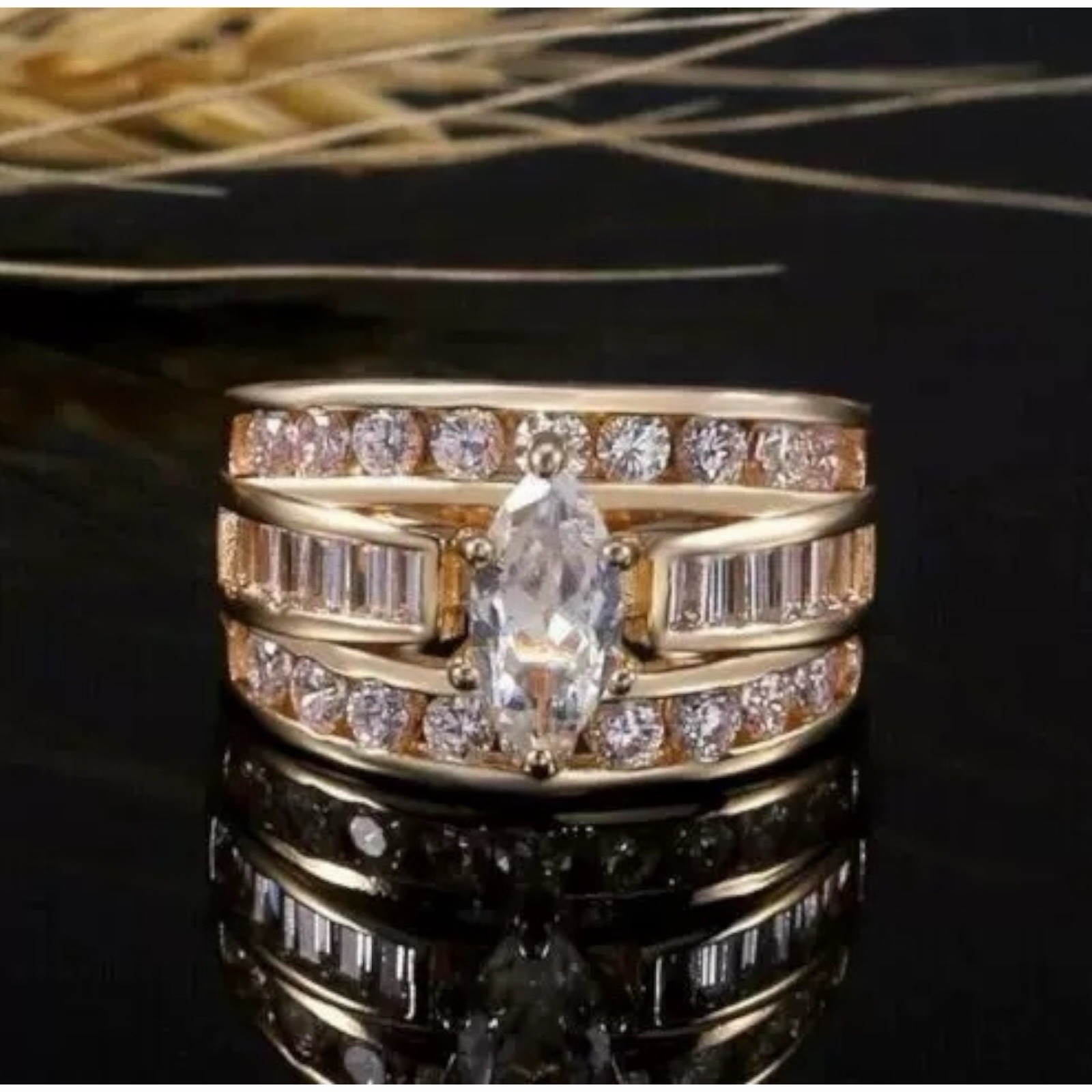 18k Yellow Gold Plated Women Ring White Zirconia Ring Simulated 6-10 #2