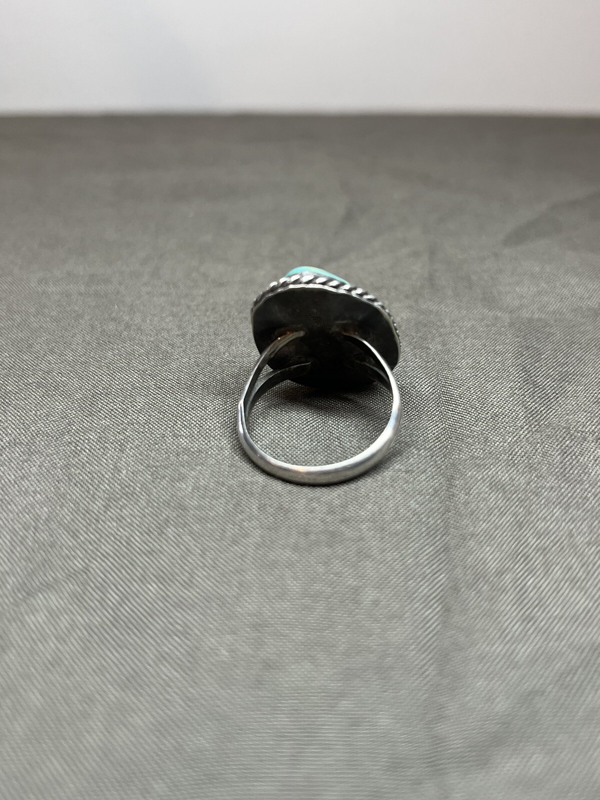 Sterling Native Southwestern Turquoise Ring Sz 7.25 Unsigned Rope Frame Marbled