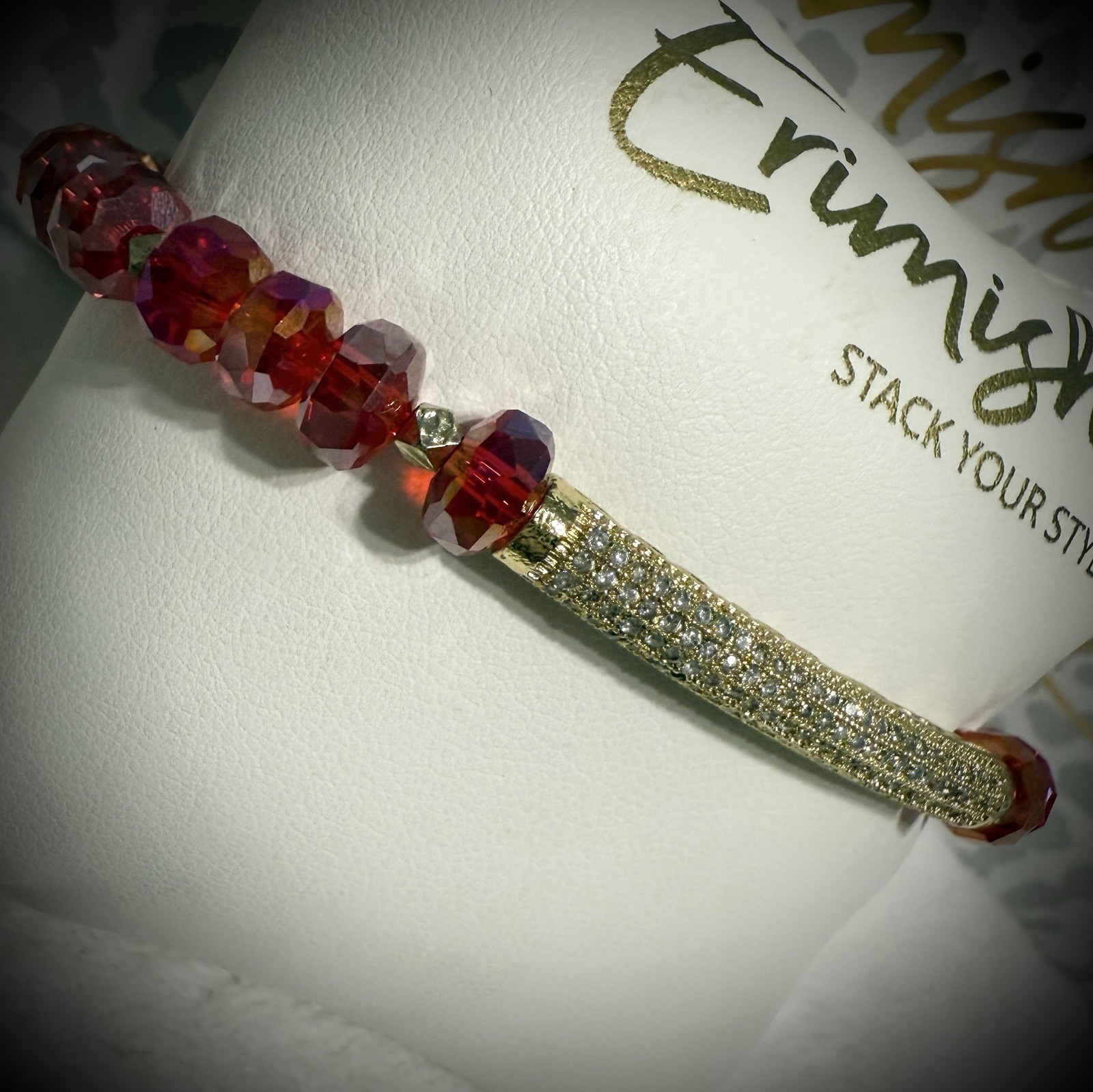 NEW! ERIMISH BRACELET- Red & Gold W/ Crystal Bar Extended Or Regular
