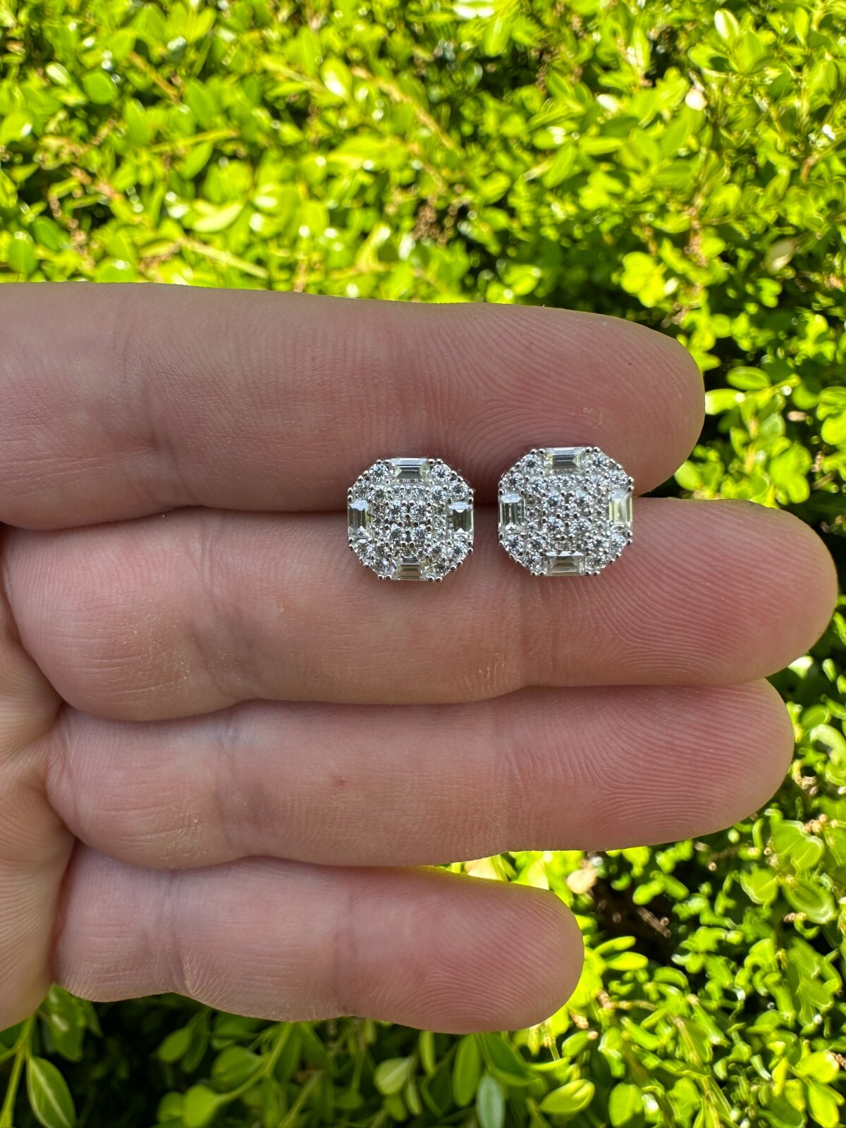 Screwback Earrings Real 14k Gold Plated 925 Silver CZ Baguette Iced Studs HipHop