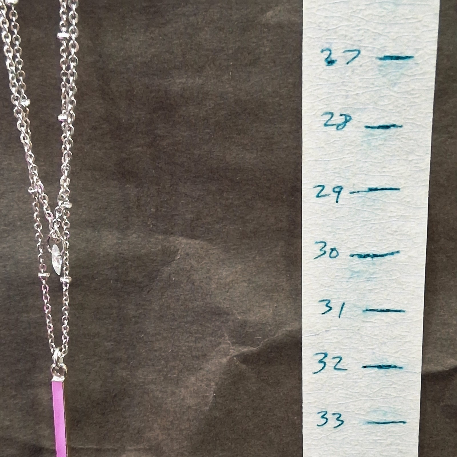 Vintage Polished Stainless Steel Bar & Marquis Glass Rhinestone Charm Necklace