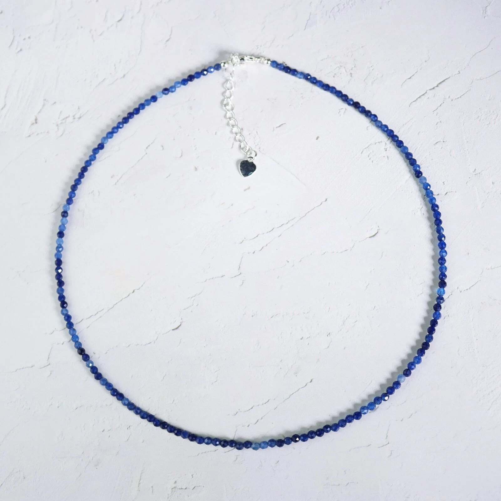 Natural Blue Sapphire Beaded Choker Necklace 2mm Faceted Tiny Gemstone Jewelry