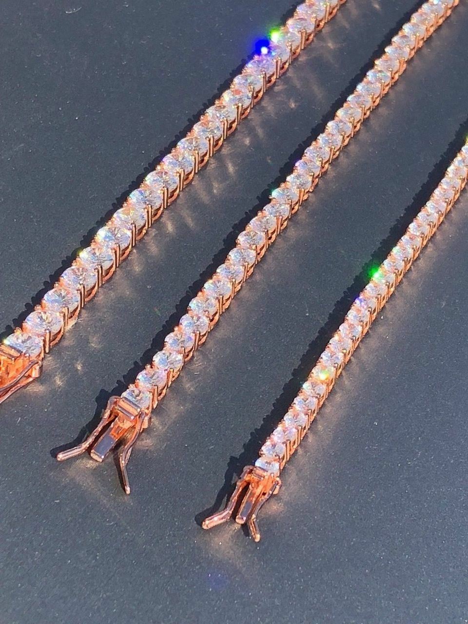 Tennis Bracelet Rose Gold Plated SOLID 925 Sterling Silver ITALY CZ Iced 3-5mm