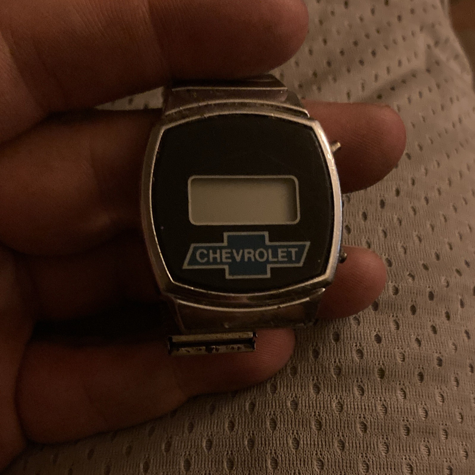 Chevrolet Digital LCD Quartz Logo Watch Silver Metal Bracelet Black Dial