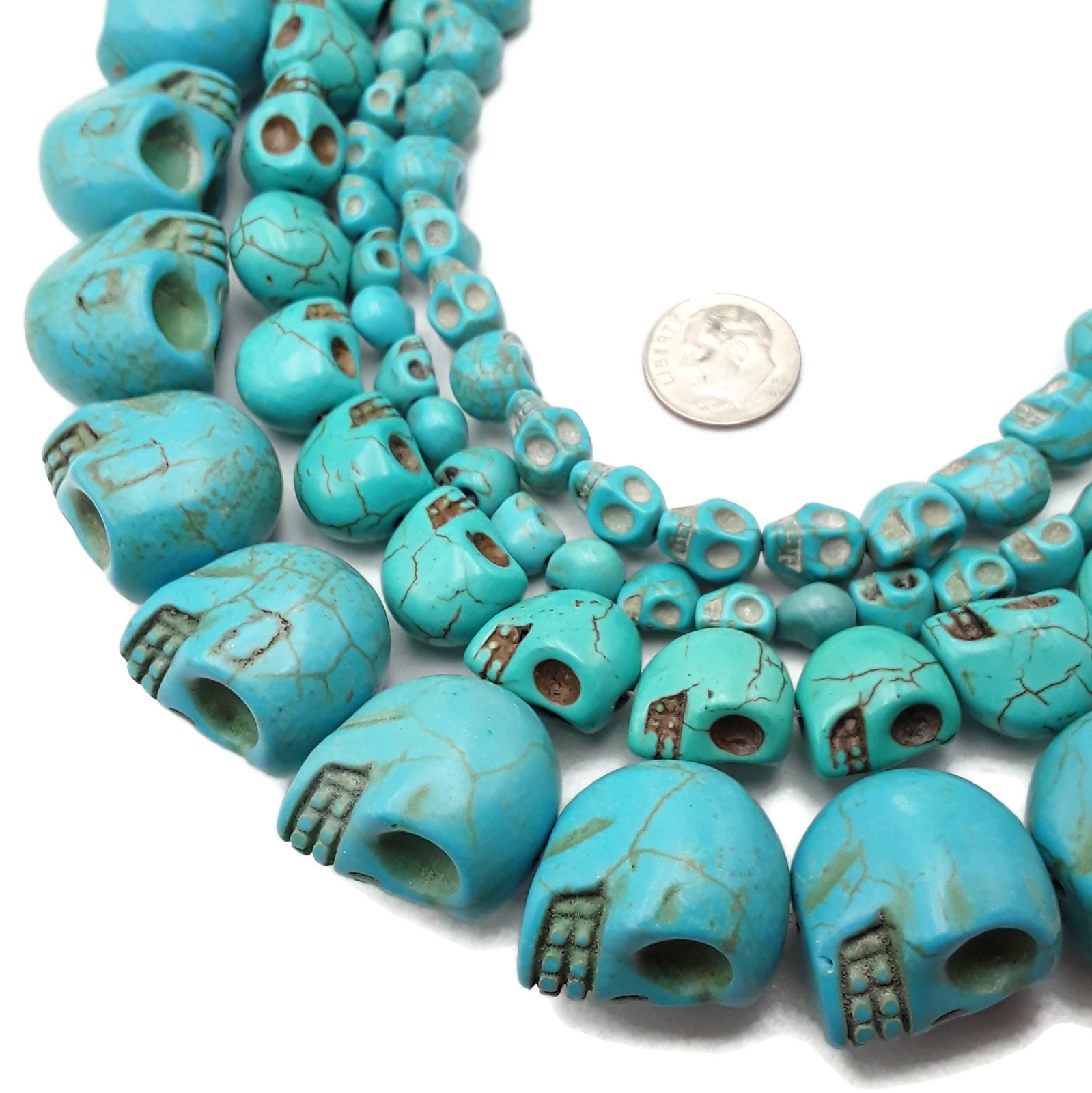 Blue Howlite Turquoise Skull Beads 6x8mm 8x10mm 10x12mm 18x20mm 15.5″ Strand