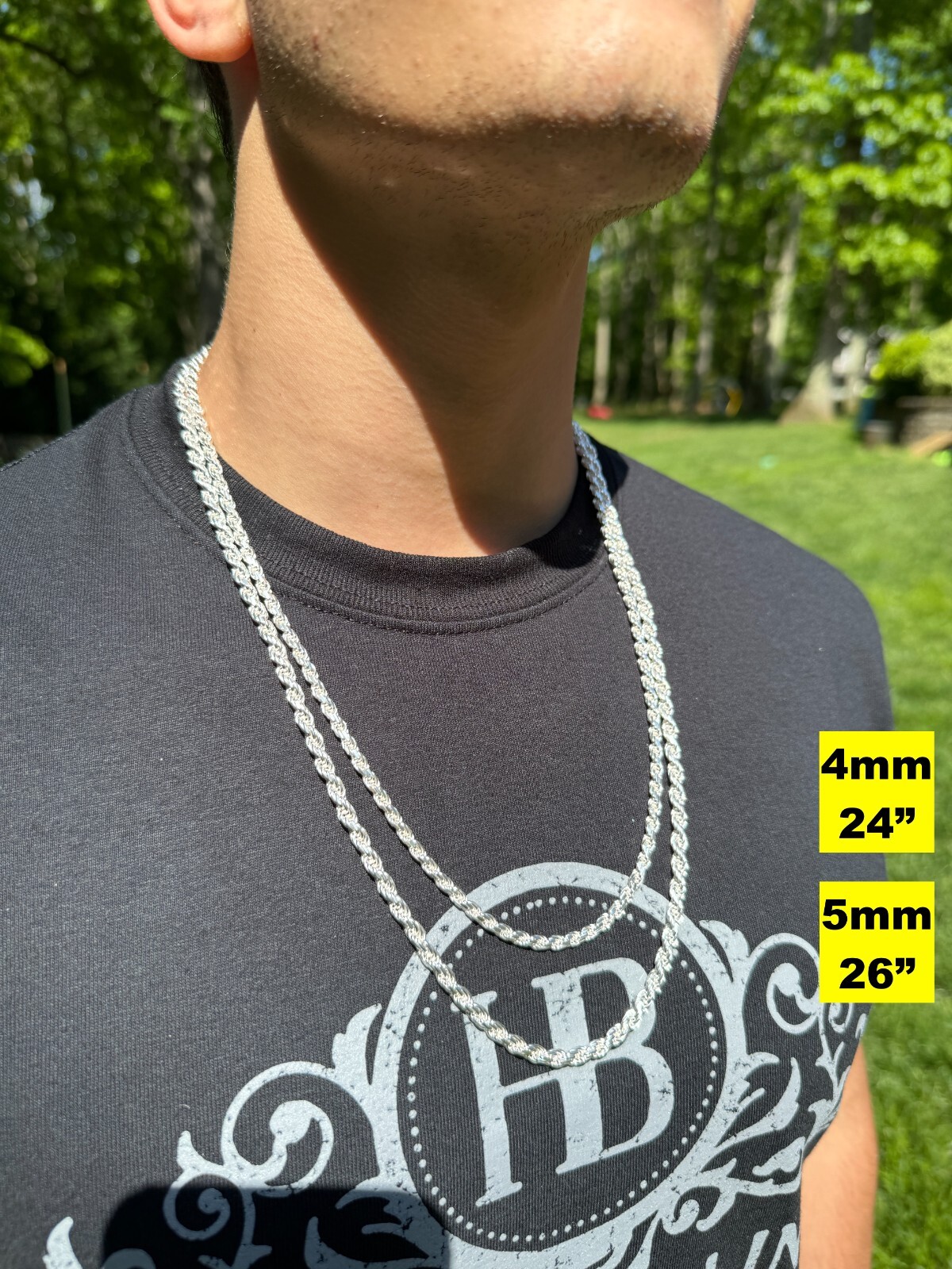 Cadena Rope Plata Esterlina 925 Real Hombre Mujer 1.5-5mm Italia 16-30″