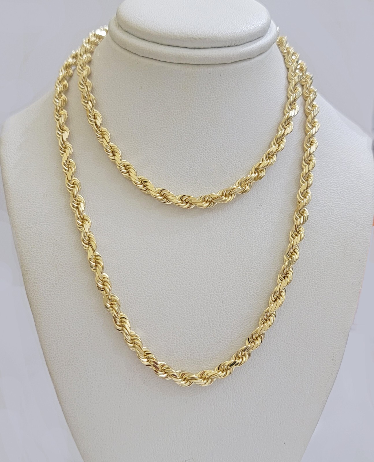 Real 14k Yellow Gold Rope Chain Necklace 5mm 18- 26 Inch Diamond Cut SOLID 14K