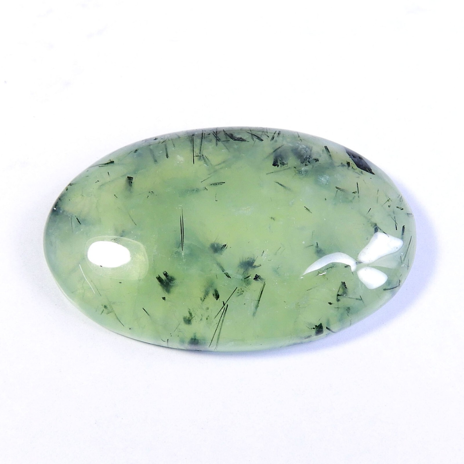 87 Cts Natural Green Prehnite Rutilated Cabochon Oval Shape Gemstone Loose #9801