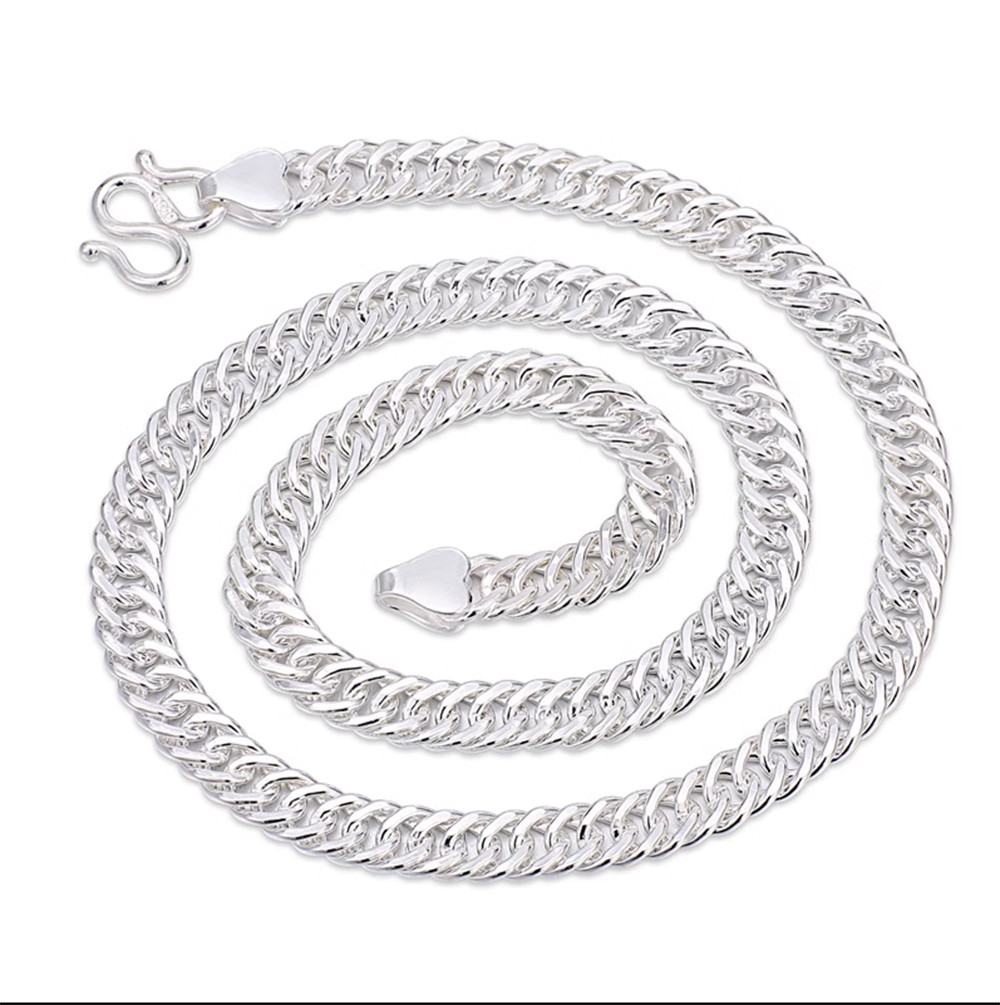 Pure 999 Fine Silver Chain Men Women 4mm/6mm/8mm Solid Cuban Curb Link Necklace