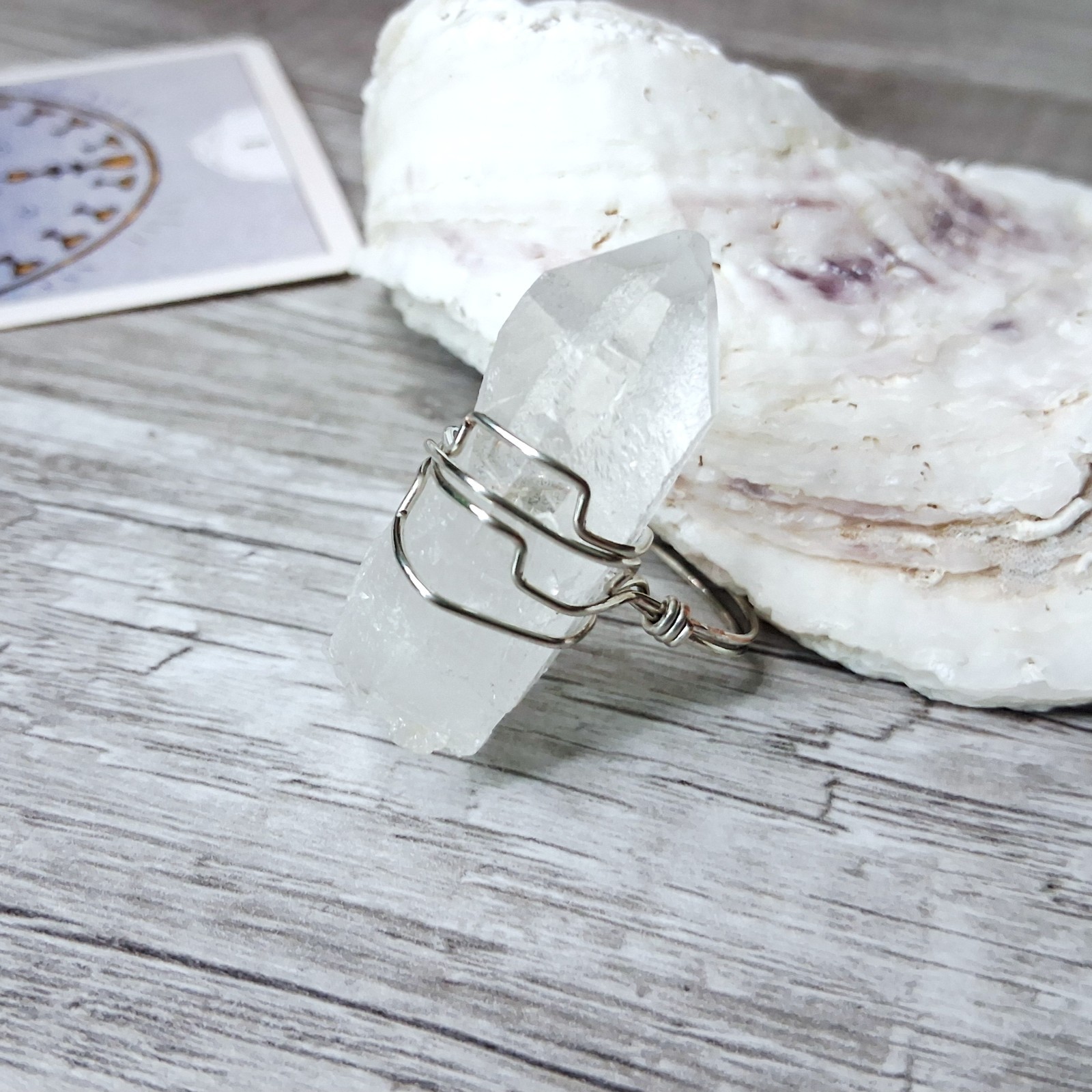 Large Clear Quartz Crystal Point Statement Ring, Wire Wrapped Size 7.5