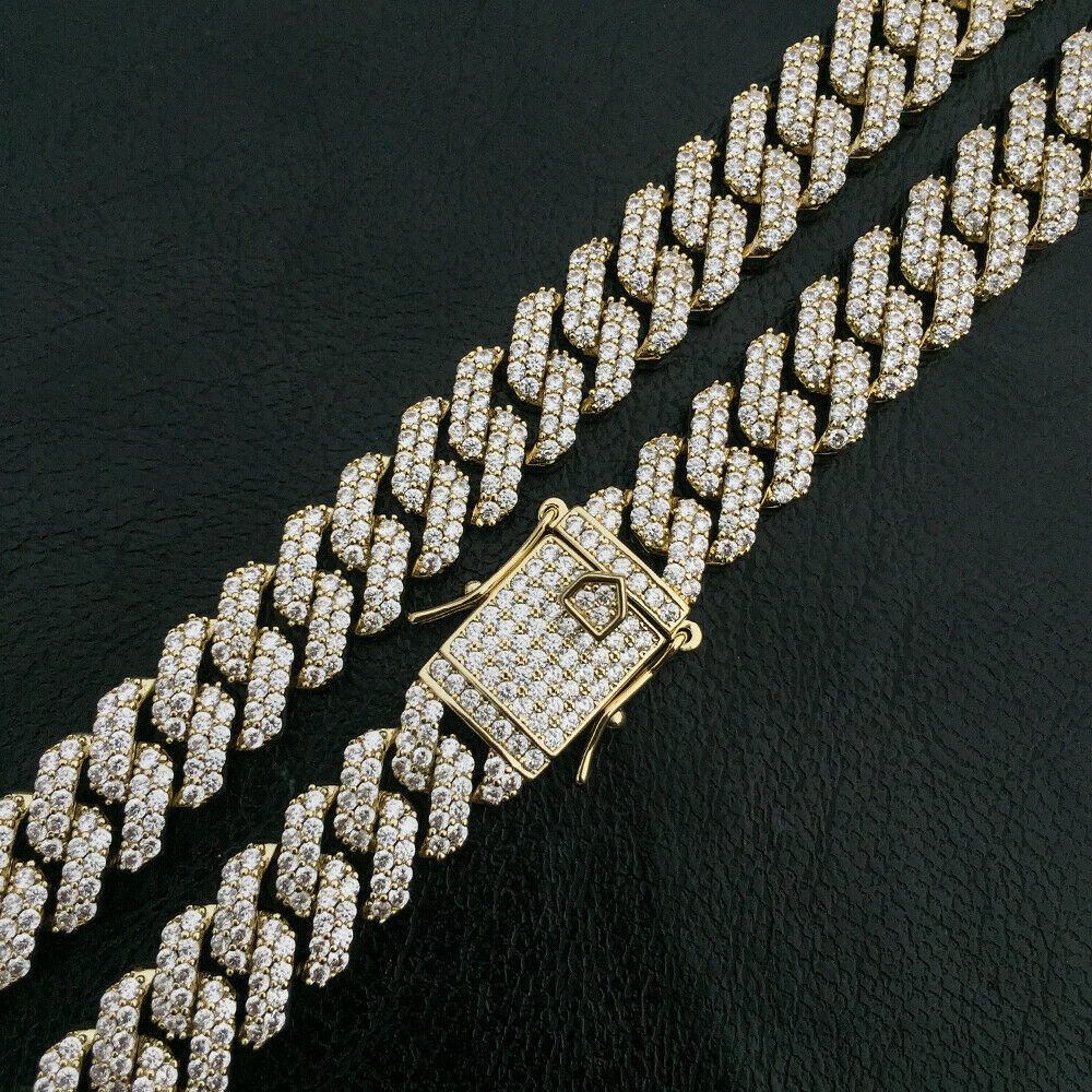 12mm Iced CZ Out Miami Cuban Link Chain 14k/White Gold Plated Stainless Steel