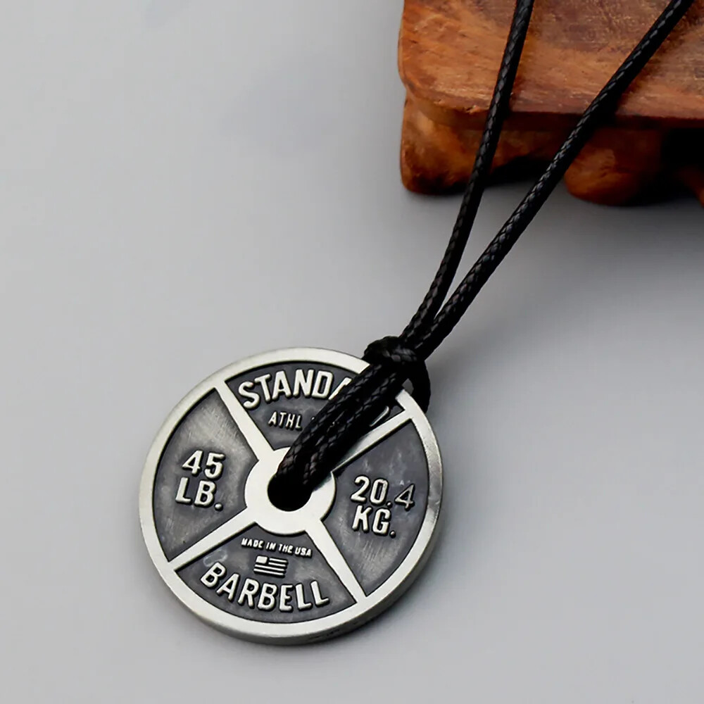 Weight Plate Men’s Fitness Gym Necklace Barbell Dumbbell Pendant Weightlifting