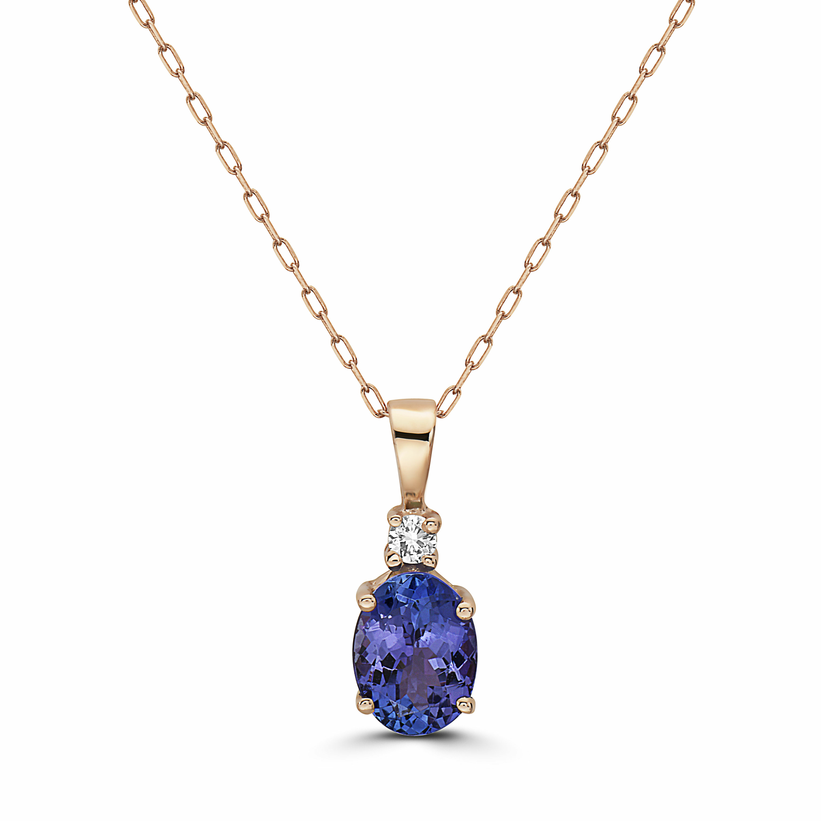 Birthstone 14K Rose Gold Tanzanite Nude Diamond 1.05 cts 18″ Pendant Necklace