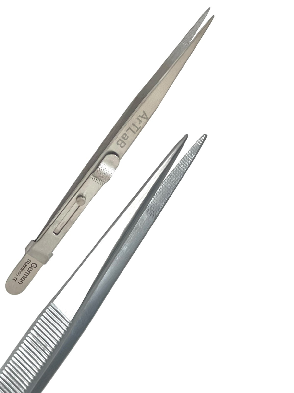 1German GEM & DIAMOND STONE TWEEZERS LOCKING JEWELRY TWEEZER SLIDE LOCK FINE TIP