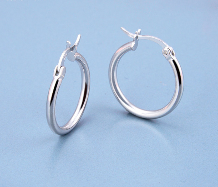 S925 Sterling Silver Men’s Women’s Round Pierced Hoop Earrings 23mm 18mm 13mm