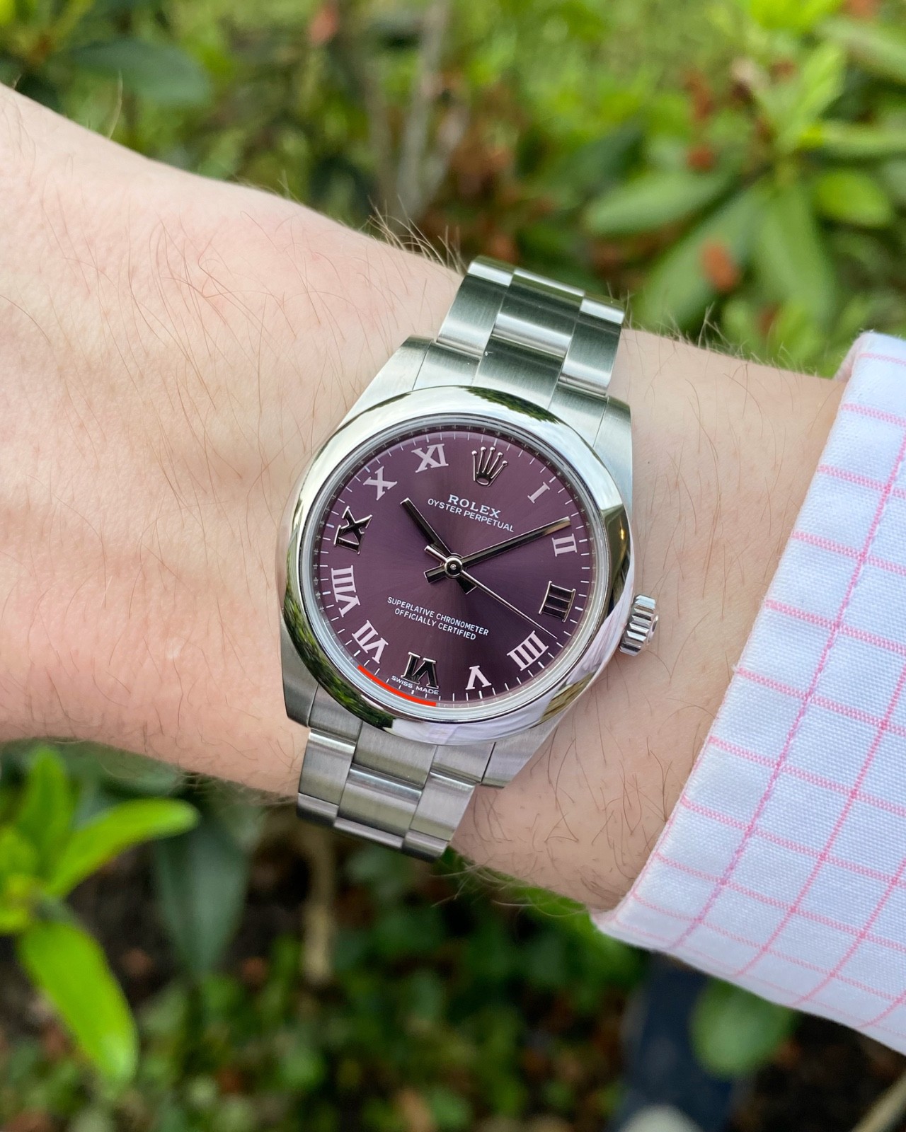 2017 Rolex 177200 Oyster Perpetual 31mm Purple Roman Grape Dial Box and Papers