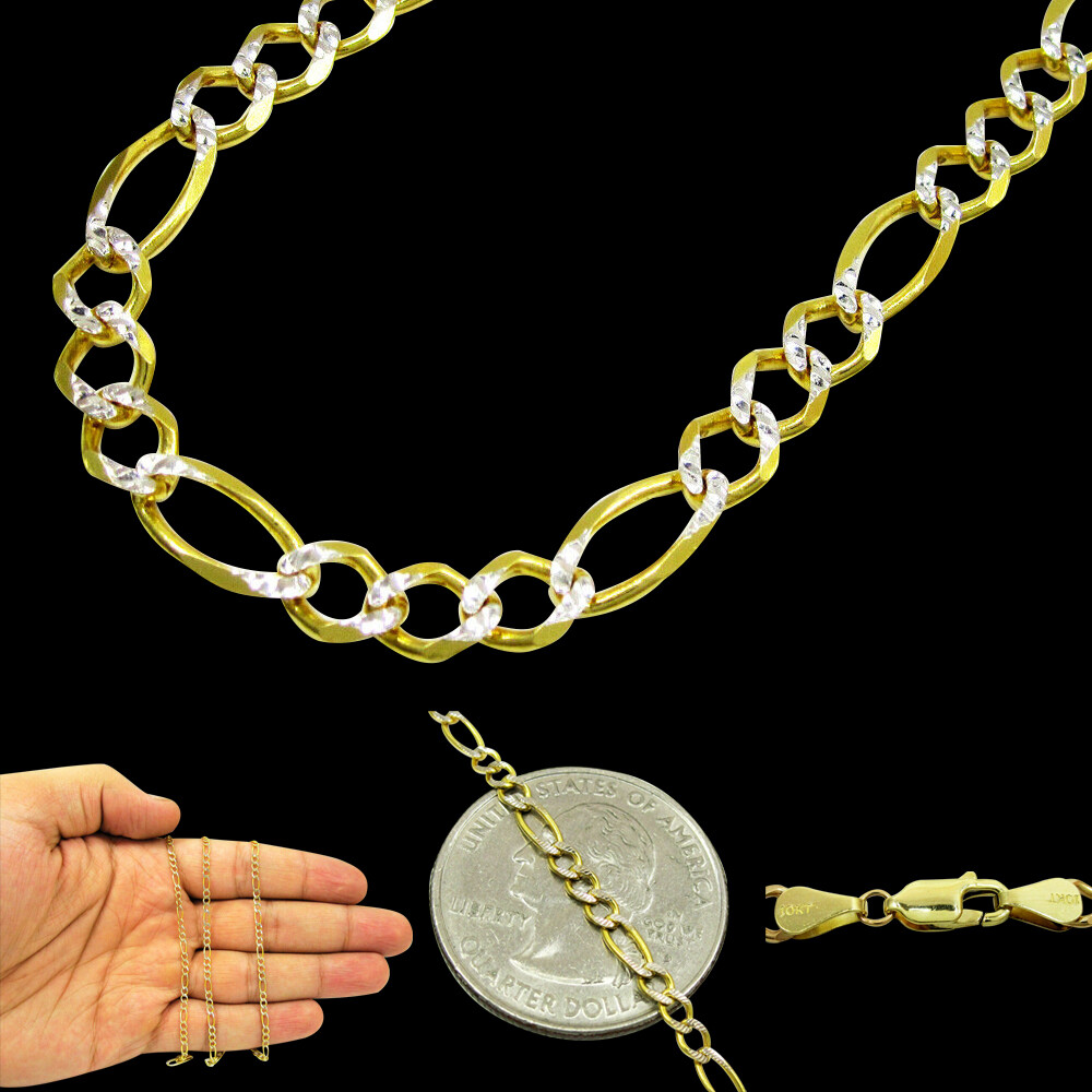 10K Yellow Gold Pave Diamond Cut Figaro Chain Necklace
