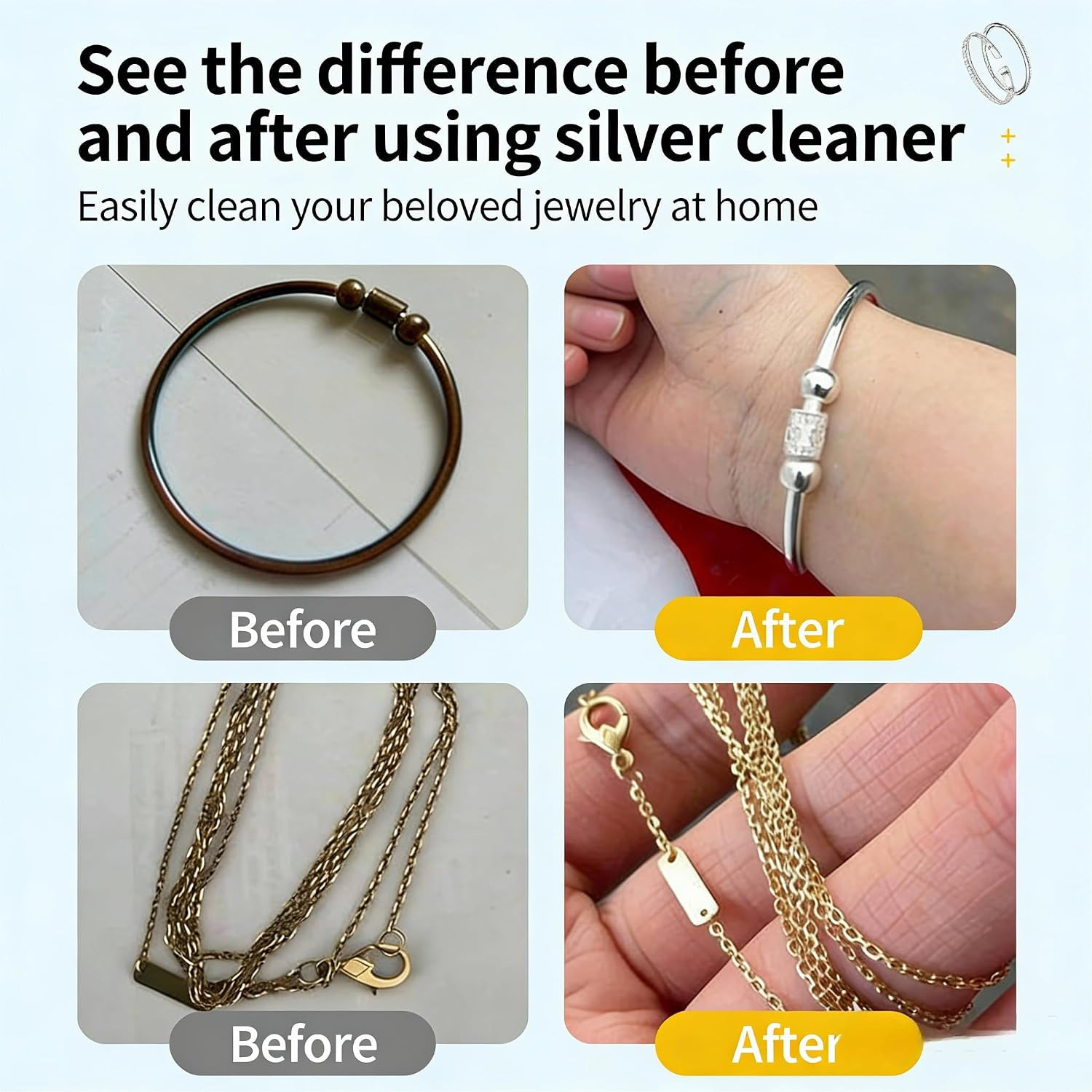 Silver Cleaner,Silver Jewelry Polish,Removes Tarnish,Restores Shine(60Ml) | Silv