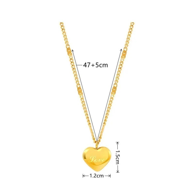 Gold Heart Engraved Love Necklace for Women Fashion Collarbone Chain Gift
