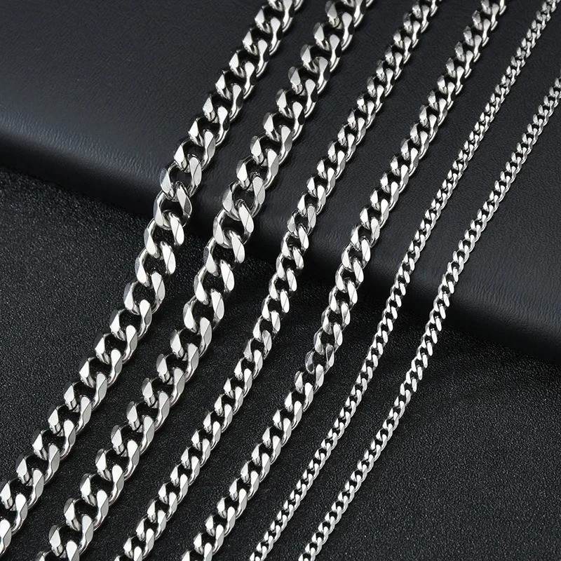 16-36″ Stainless Steel Silver Chain Cuban Curb Womens Mens Necklace 3/5/7/9/11mm