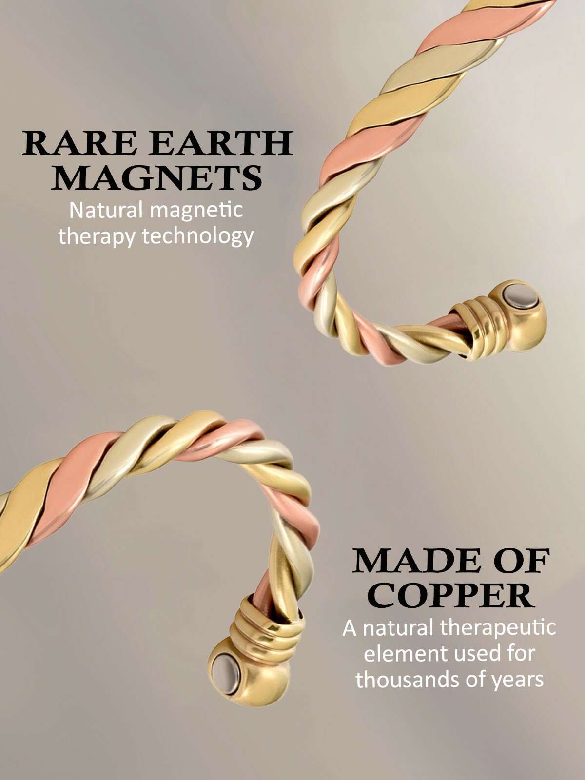 Copper Magnetic Therapy Bracelet High Power Pain Rare Earth Magnets Triple Cuff