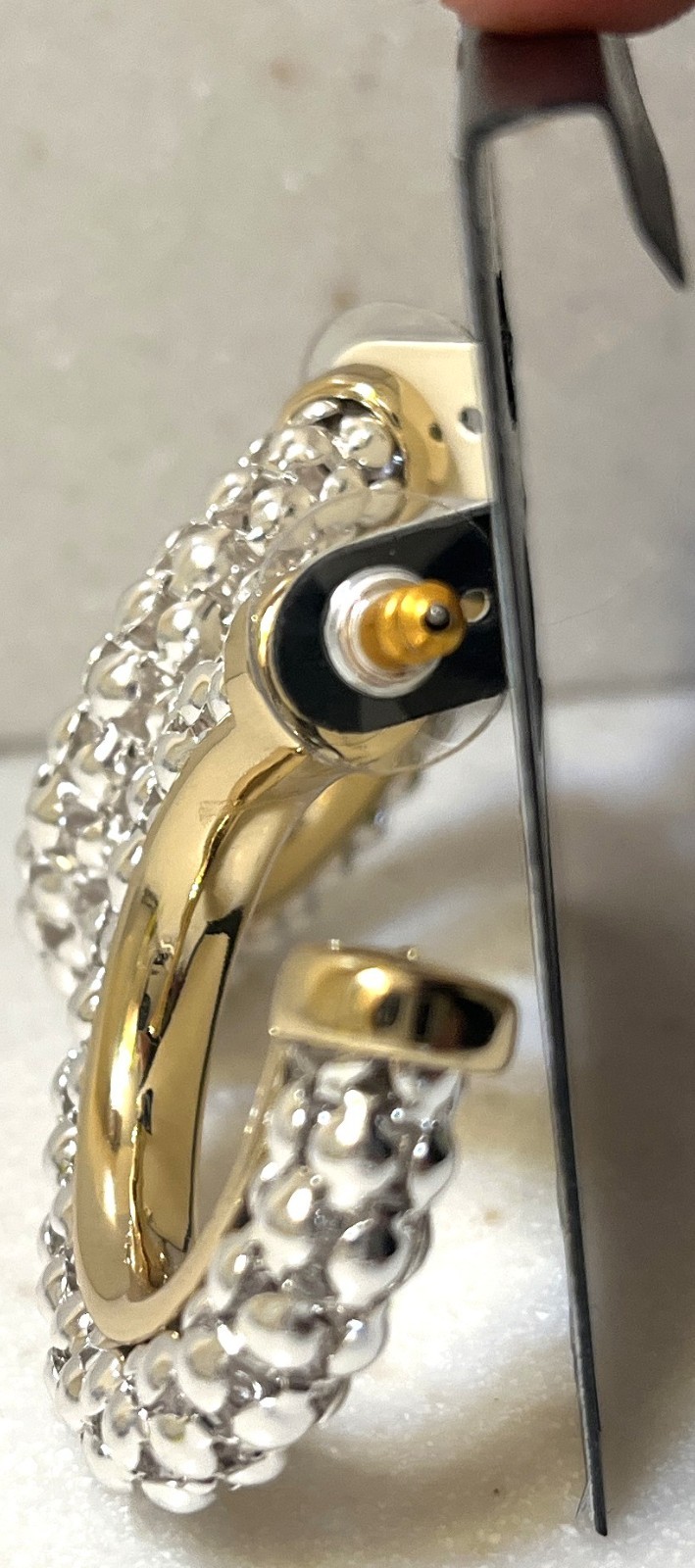 New NAPIER Silver & Gold Tone Popcorn Chain 1.5″ Hoop Post Pierced Earrings gift