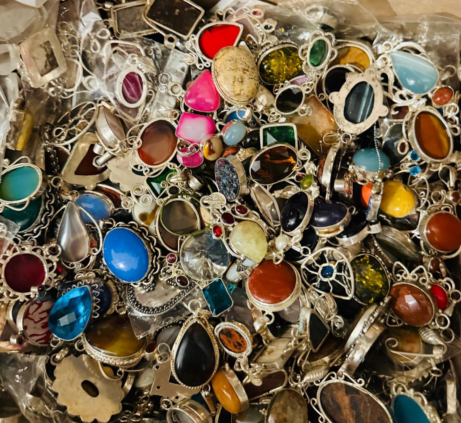 BULK SALE ! Mix Gemstone PENDANT Wholesale Lot 10 Pc 925 Sterling Silver Plated