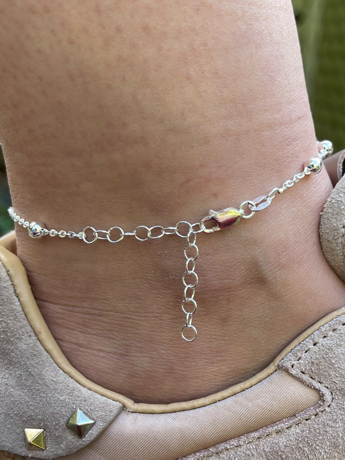 Ankle Bracelet Beaded Chain Anklet Real 925 Silver Adjustable Length 8″-11.5″