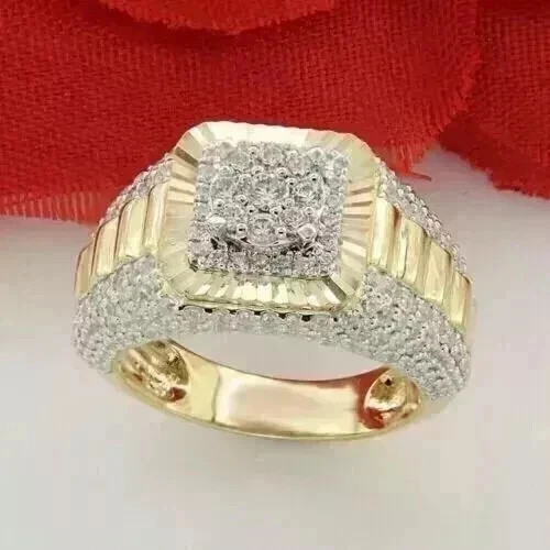 2Ct Round Cut Lab Created Diamond Men’s Engagement Ring 14K Yellow Gold Plated