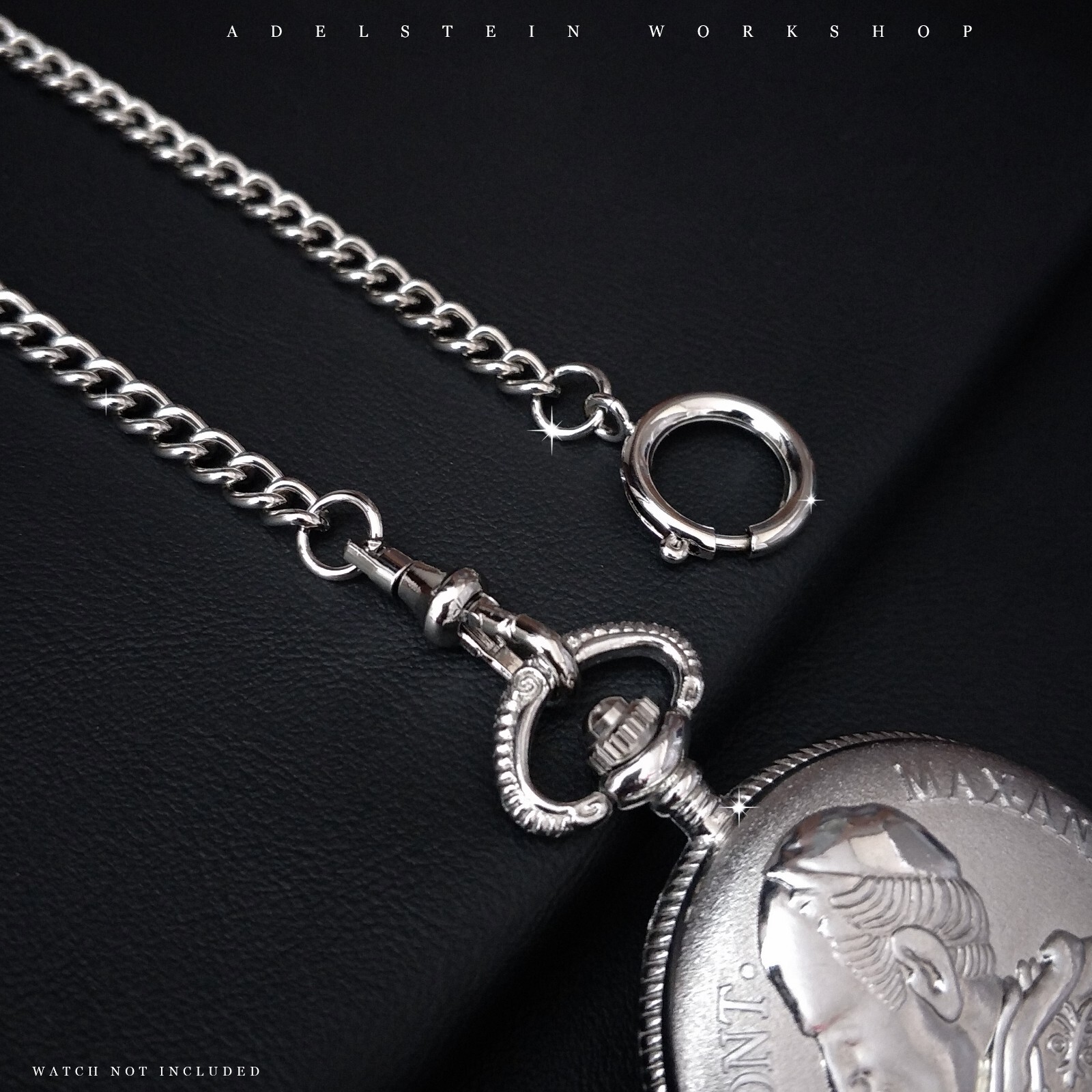 Men’s Silver Plated Waldemar Pocket Watch Chain Lobster Clasp Swivel FOB New