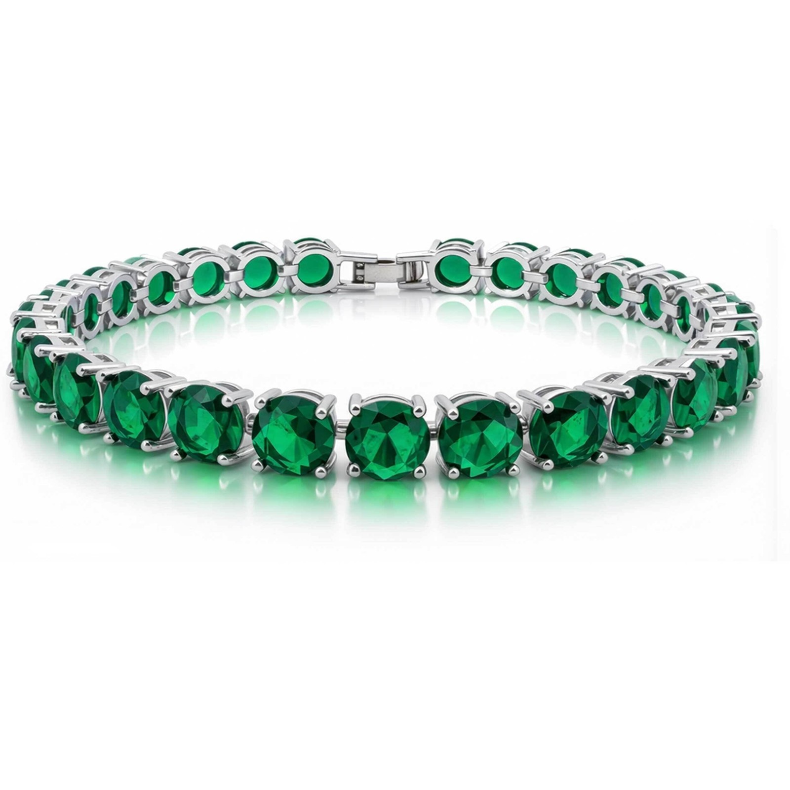 KEZEF Tennis Bracelet for Women, 7mm Round CZ, Silver Plated Brass, 6.5–8