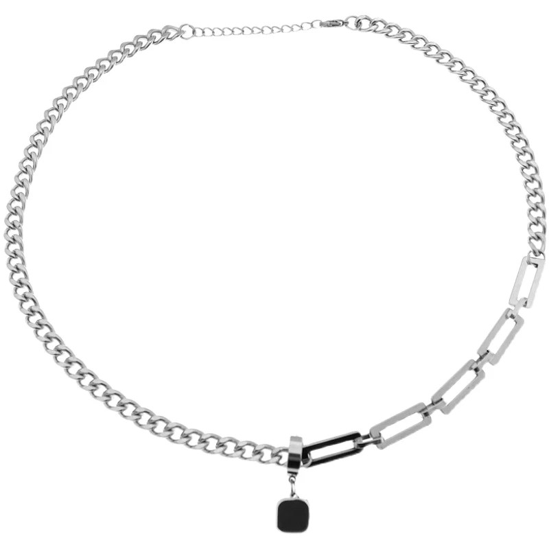 Hip Hop Stainless Steel Cross Necklace for Women Men Punk Double Layer Splicing