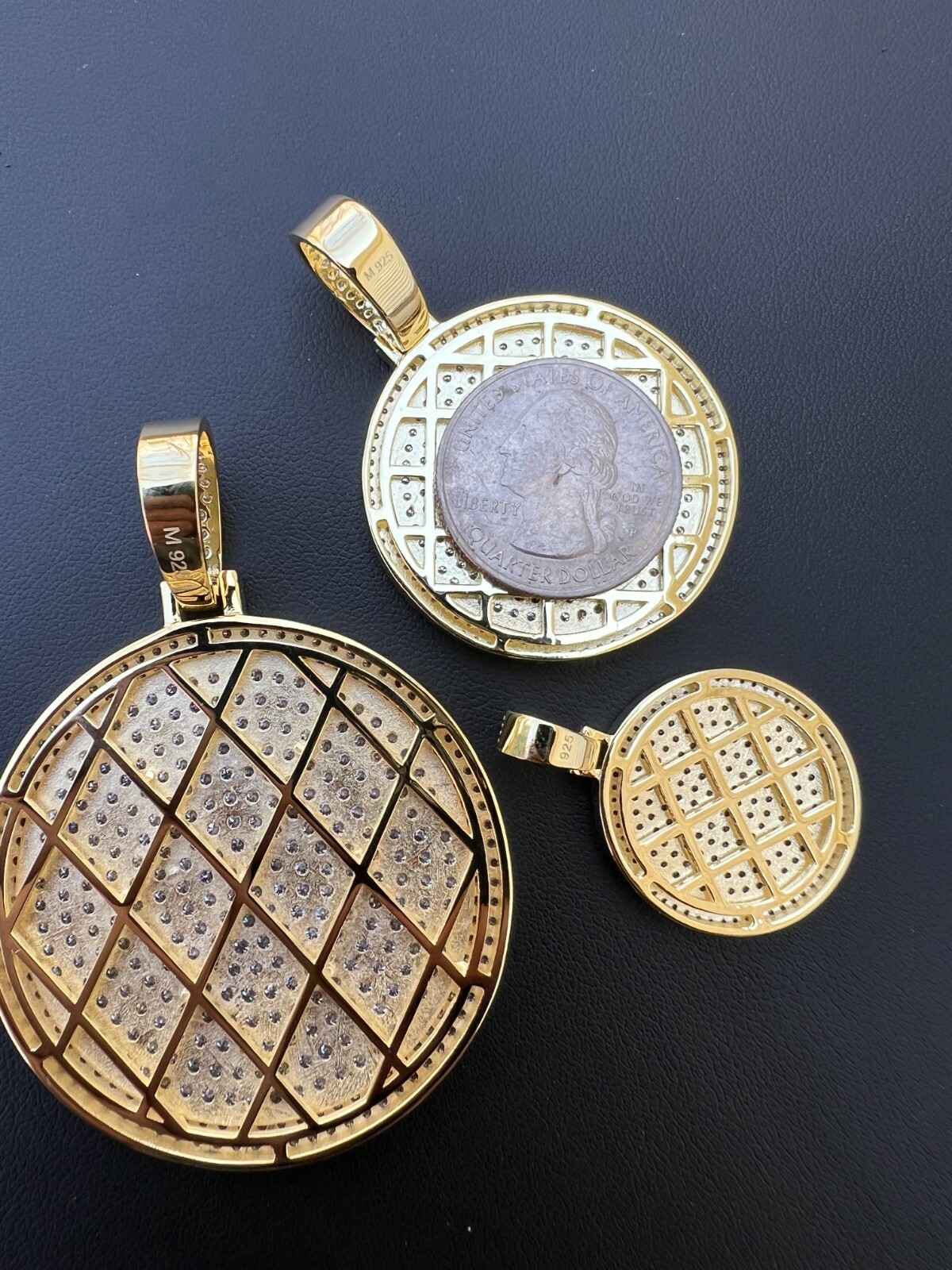 Real MOISSANITE Gold Plated Out Iced Round HipHop Pendant Necklace Passes Tester