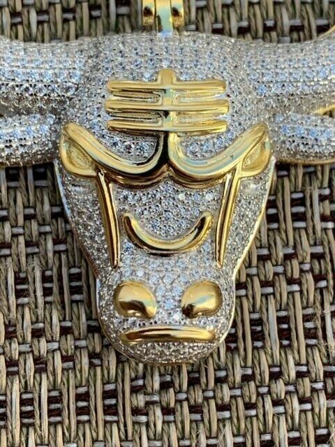 Real Solid 925 Silver Chicago Bulls Iced Pendant Chain 1.5×1.5″ Icy Jordan Piece