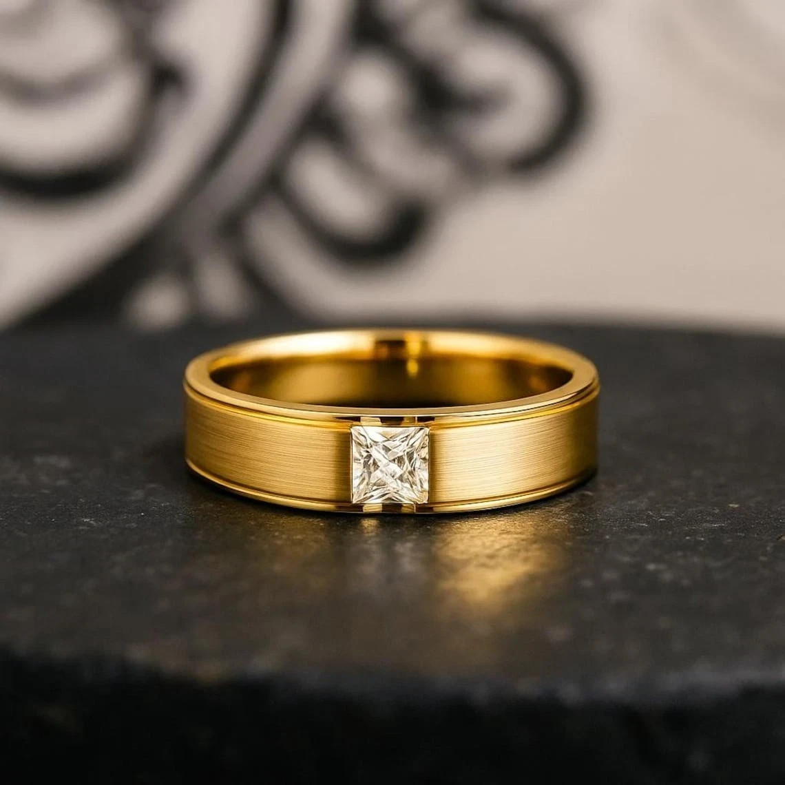 6 MM Lab Grown CVD Diamond Ring 14k Gold Plated On 925 Sterling Silver Jewelry