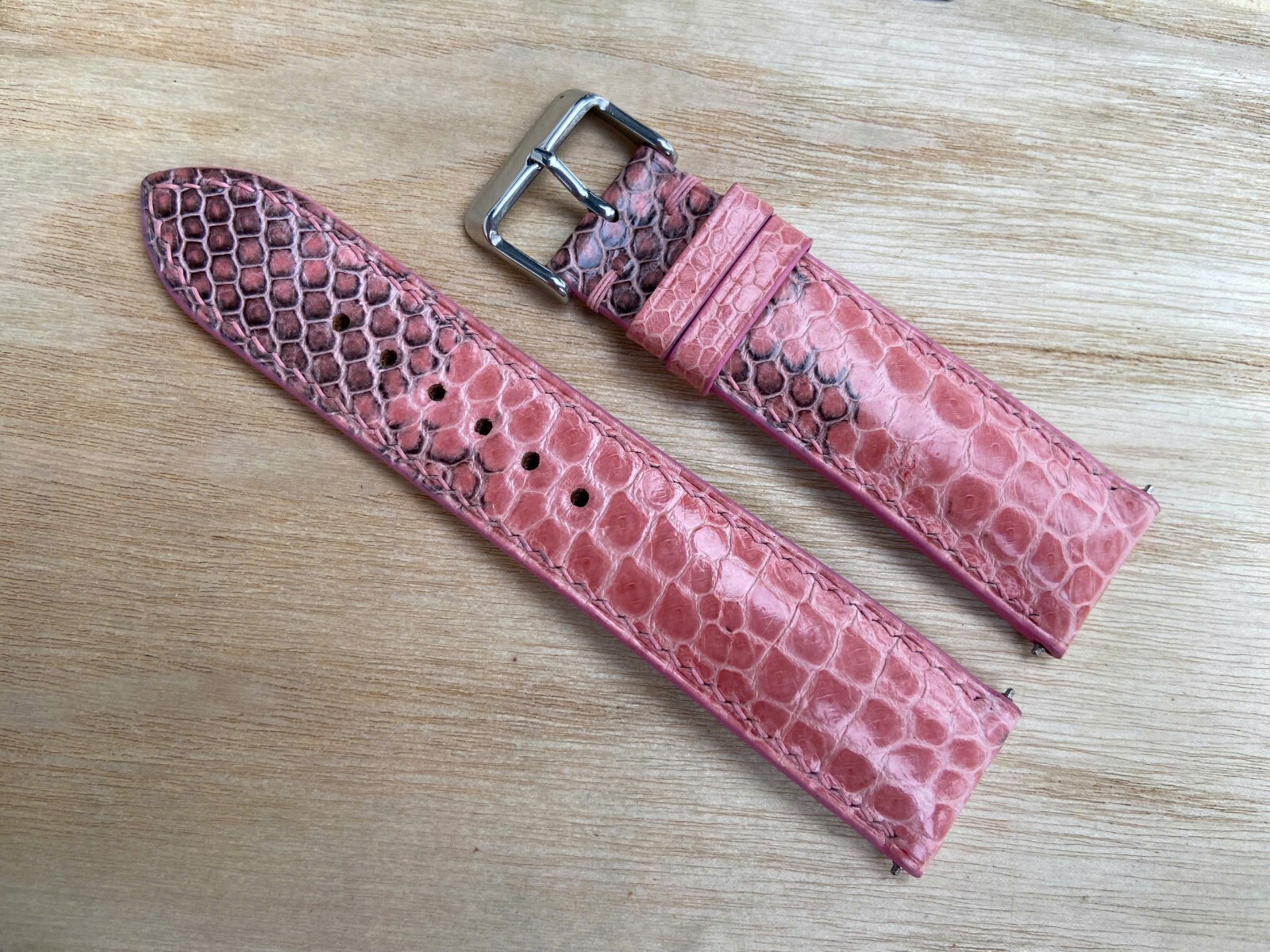 Pink Snake Leather Watch Strap Band, Size 16mm 18mm 20mm 21mm 22mm 24mm 26mm