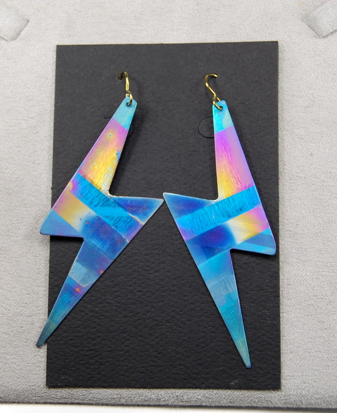 TITANIUM EARRINGS HANDMADE WITH ELECTRICITY BY SELLER VERY LIGHT WEIGHT 3.5 INCH