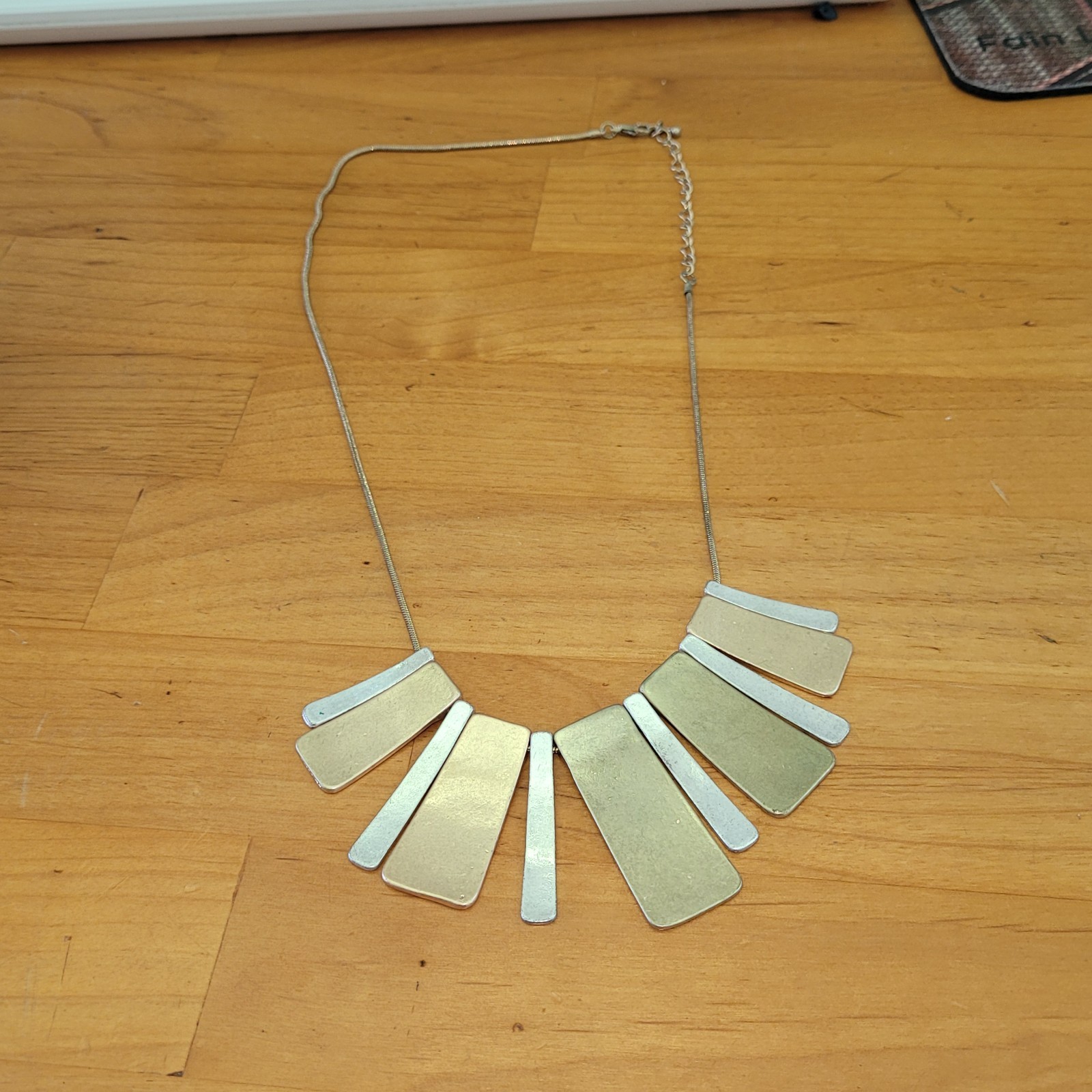 Vintage Two Tone Geometric Bib Necklace Silver Gold Tone Modernist 20″