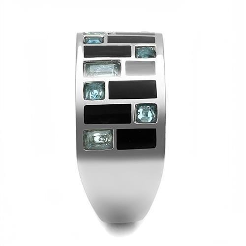 Women’s Ring, Blue Glass, Stainless Steel, Statement, Geometric Design