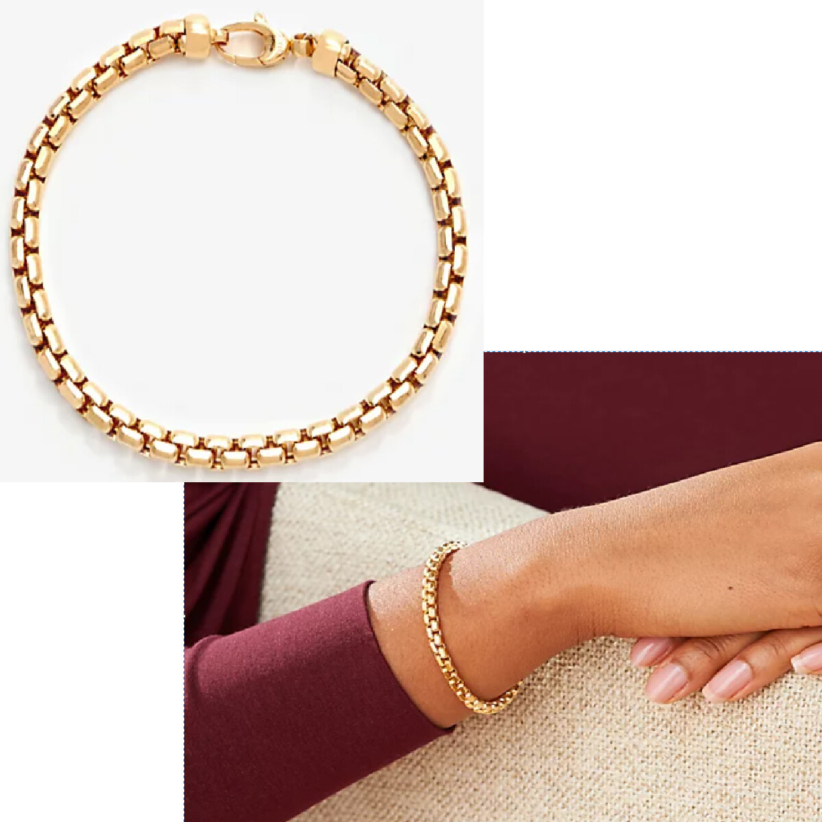18K Yellow Gold Filled Tarnish-Free Italian 3mm Round Box Chain Bracelet M5KBY