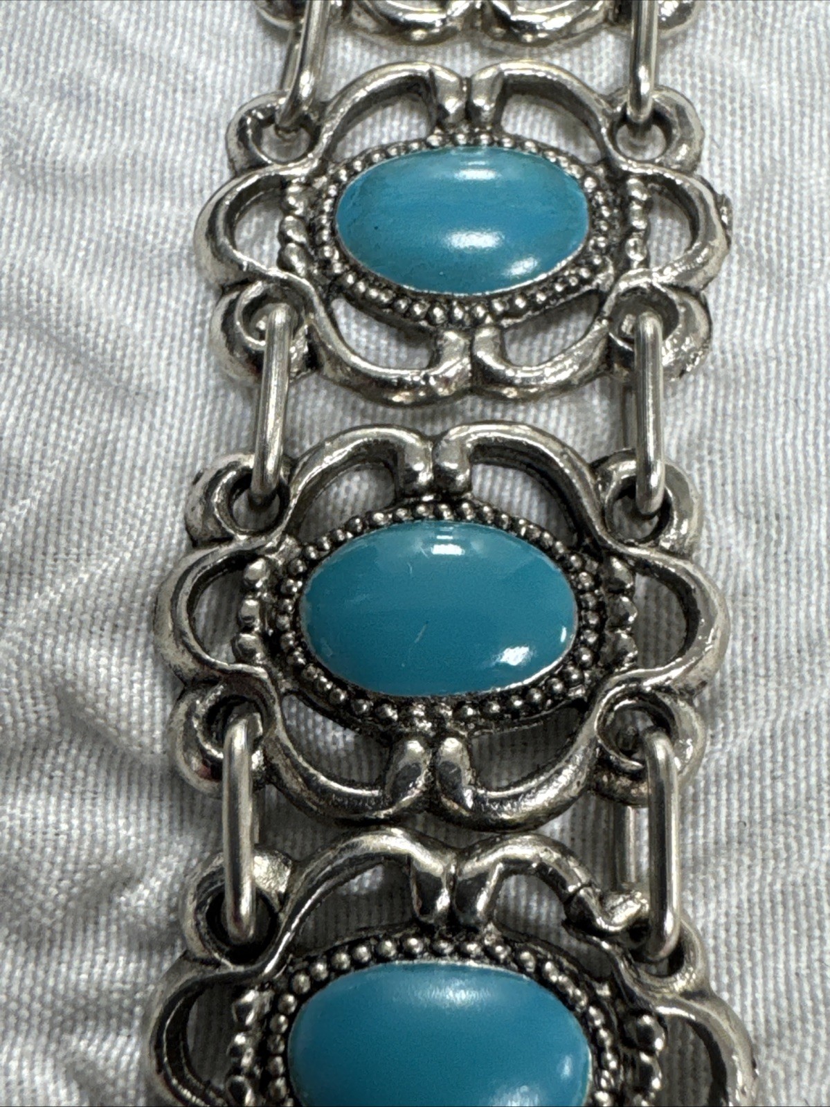 Vintage 1960’s Souvenir De Maroc Bracelet Morocco Hamsa Turquoise Stones 7”