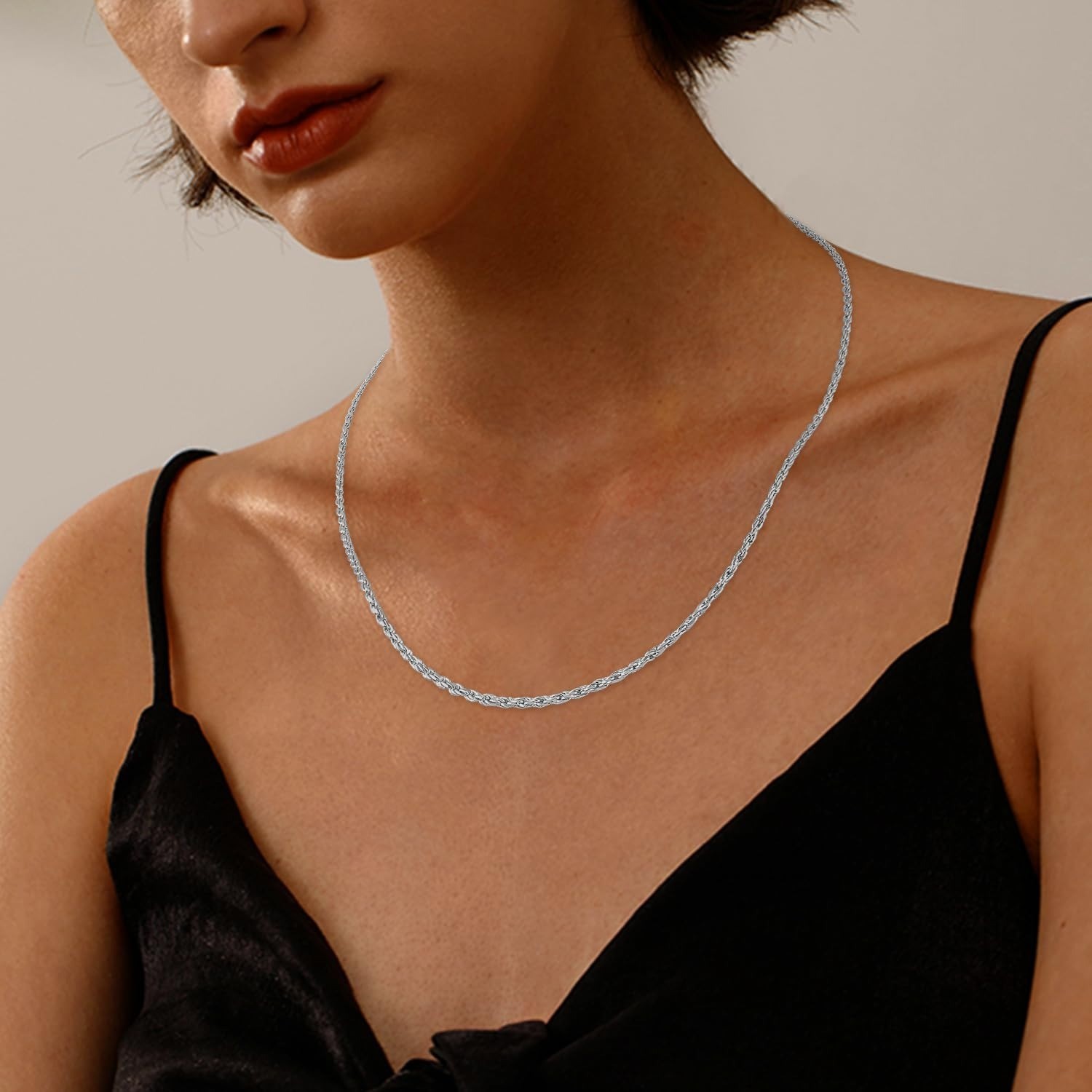 Jewlpire 925 Sterling Silver Rope Chain Necklace 18K Gold Plated 1.35mm