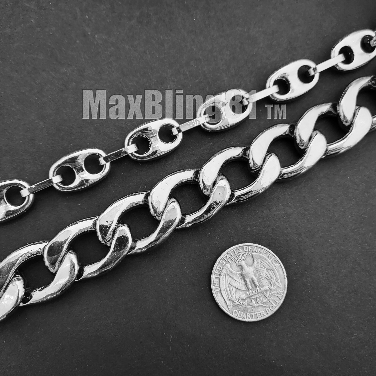 Hip Hop Silver plated Alloy 10mm 24″ Marina & 18mm 30″ Cuban Chain Necklace set