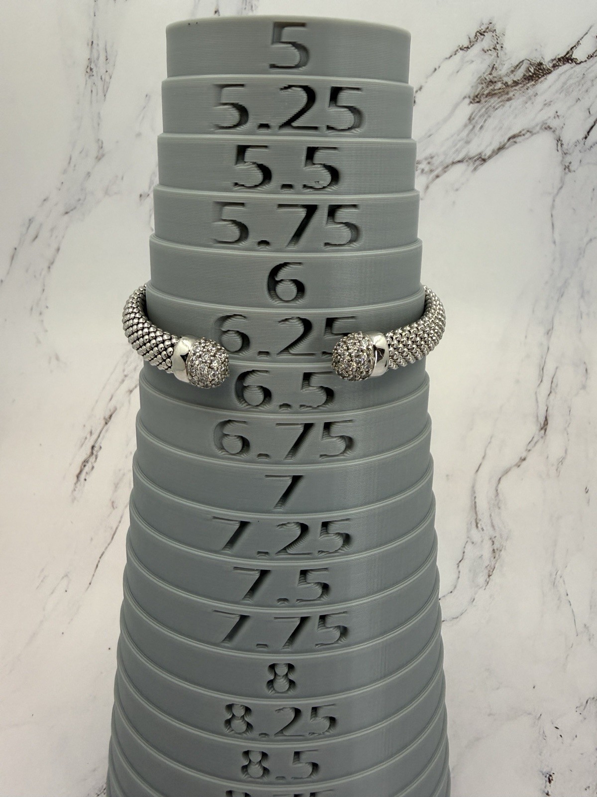 Diamonique Sterling Silver Popcorn Mesh Cuff Bracelet 925 Pave End Caps 6.25″