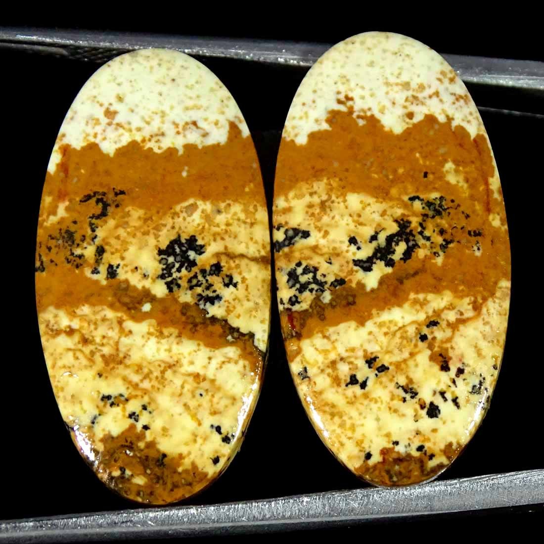 17.90Cts Natural Picture Jasper Cabochon Loose Gemstone Pair 12x25x3mm Oval