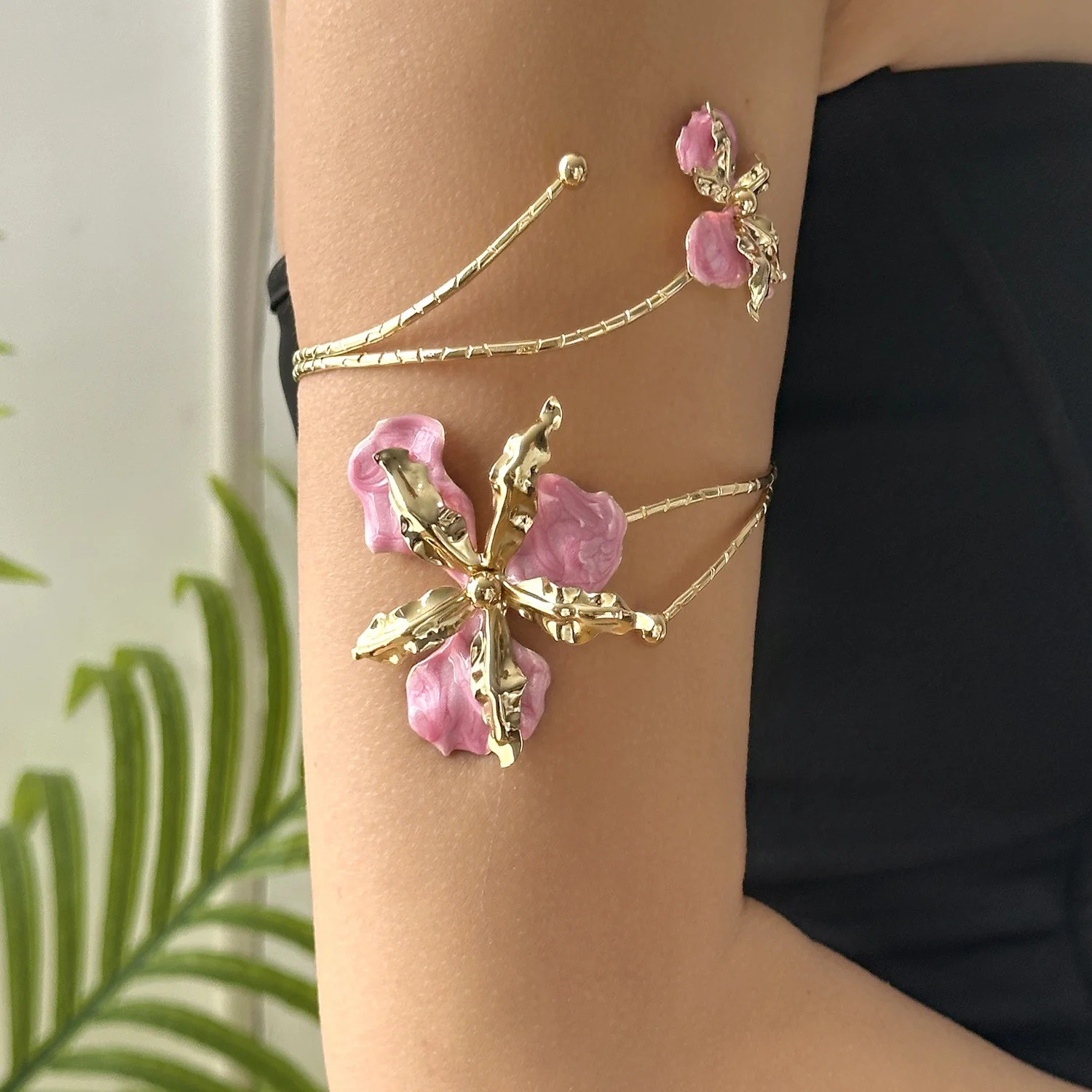 Adjustable Open Flower Bracelet Women Bangle Cuff Arm Jewelry Vintage Style