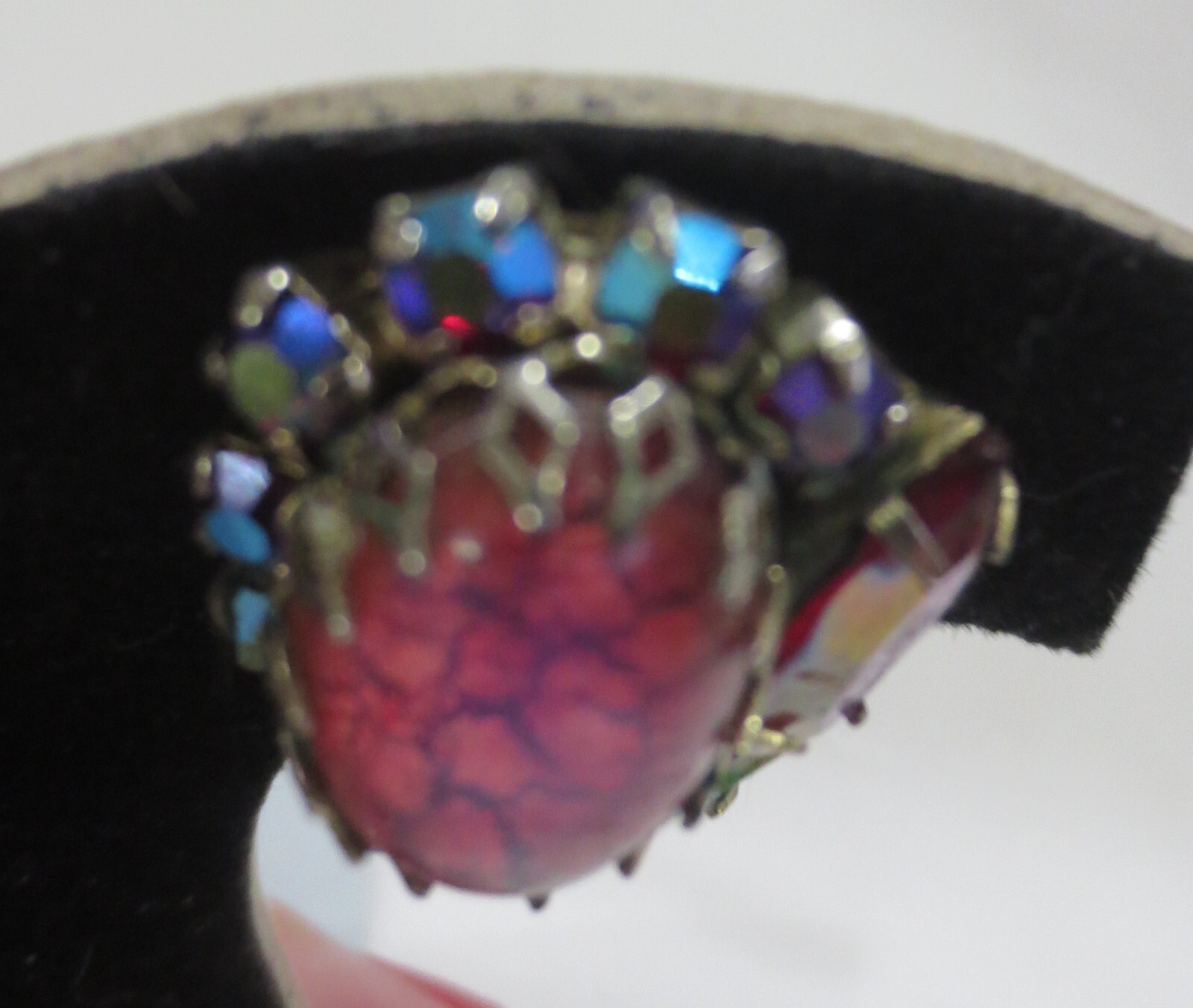 Vtg Foil Backed Pink Glass & AB Rhinestones Prong Set Clip Earrings
