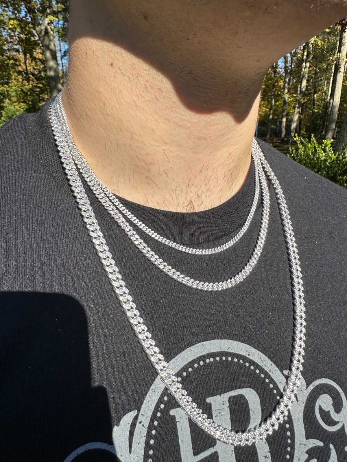 Miami Cuban Chain Diamond Cut Real 925 Sterling Silver Bracelet Necklace 3-7mm