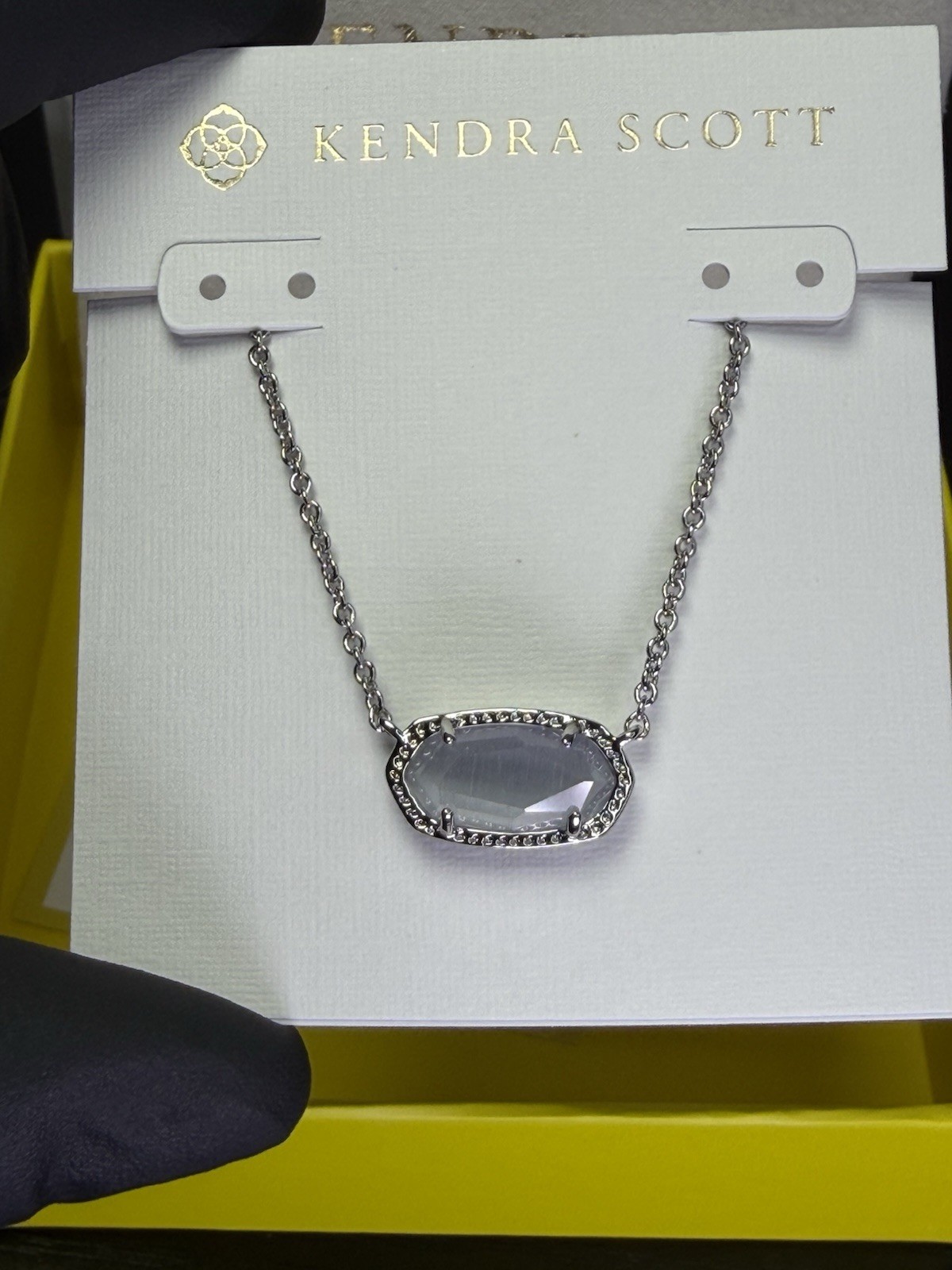 Kendra Scott Silver Tone Cable Chain Necklace w/ Oval Gray Prong Pendant