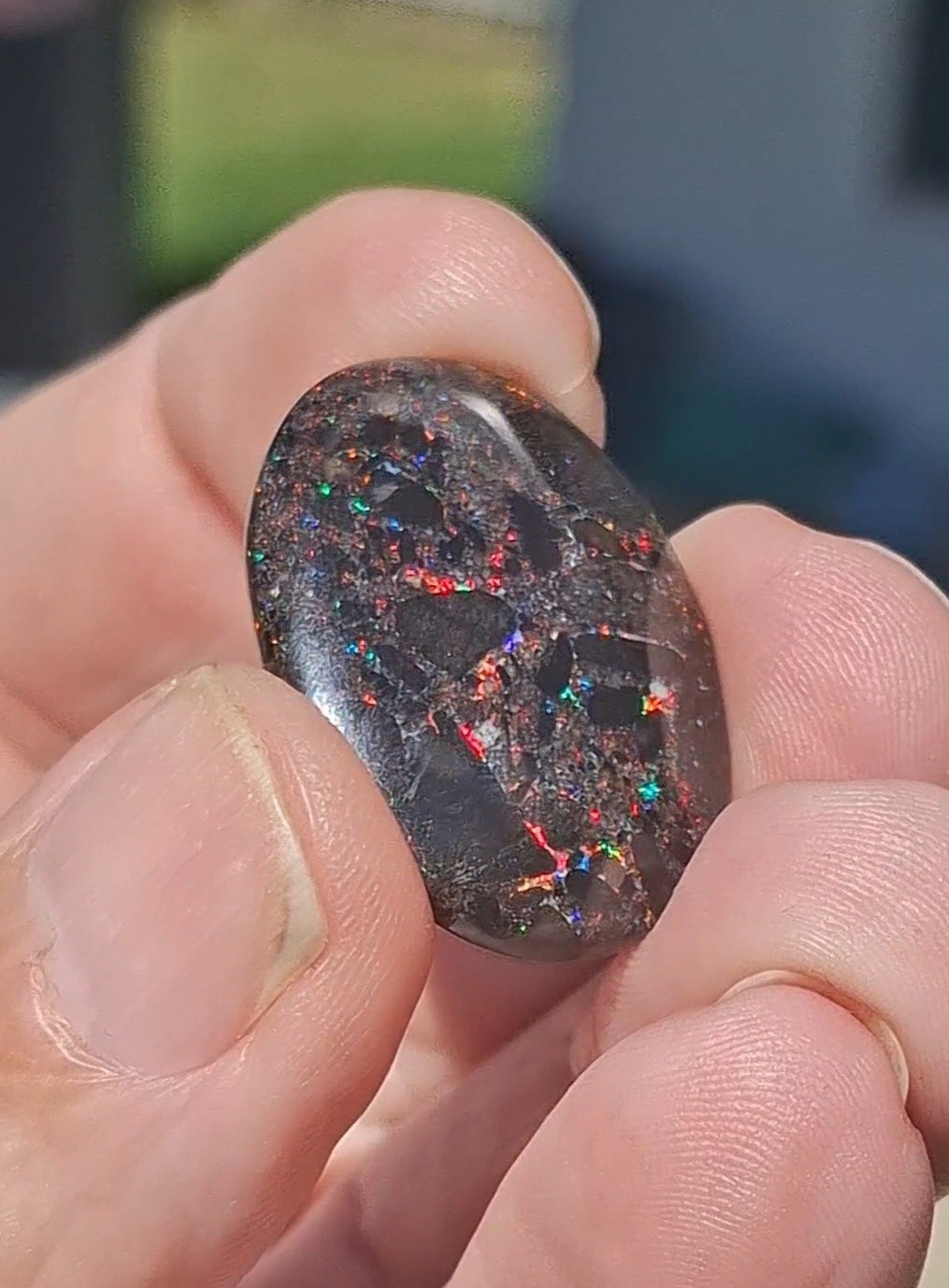 30cts Jundah treated matrix opal. Bright multicolour patterns on both sides